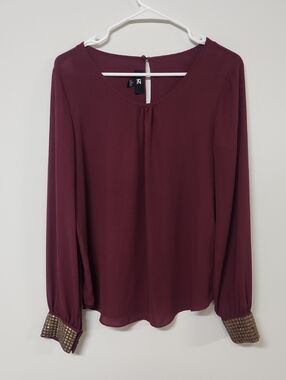 Iz Byer Wine Long-Sleeve Blouse with Embellished Cuffs